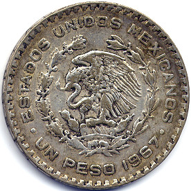 メキシコ旧１ペソ硬貨裏