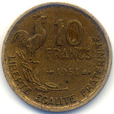 フランス旧１０フラン硬貨裏